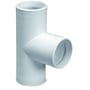 Purus 90 graders grenrør T-stykke i hvid plast med 32 mm diameter og 3 muffer, med synlig gummitætning.