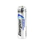 Nærbillede af et enkelt Energizer Ultimate lithium AA batteri, der viser detaljeret tekst og logo på en cylinderformet overflade.