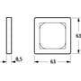 Målskitse af LK FUGA Baseline 63 ramme, 1 modul, der viser dimensionerne 63x63 mm og en dybde på 8,5 mm.