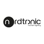 Nordtronic logo med sort cirkel og hvid tekst 'nordtronic northern lighting'.