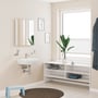 GROHE Start Edge ettgreps servantbatteri montert på en servant i et lyst baderom.