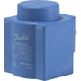 Danfoss BB230AS spole i blå plast med tydelig mærkning for 230V, 50Hz og 11W, viser spade stik.