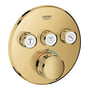 Grohe Grohtherm SmartControl termostat i poleret Cool Sunrise messing med tre drejeknapper og temperaturvisning.