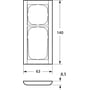 Teknisk tegning af LK FUGA Softline 63 ramme med dimensioner: 140 mm højde, 63 mm bredde og 8,5 mm dybde.