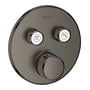 Grohe Grohtherm SmartControl termostatarmatur i børstet Hard Graphite med to ventiler og et stort drejehjul til temperaturstyring.
