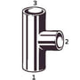 Diagram af kobber T-stykke til lodning med nummererede ender: 1 (28mm), 2 (22mm) og 3 (22mm).