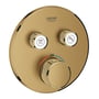 Grohtherm SmartControl termostat i messing med trykbetjening til on/off og drej for volumenjustering samt temperaturkontrol.